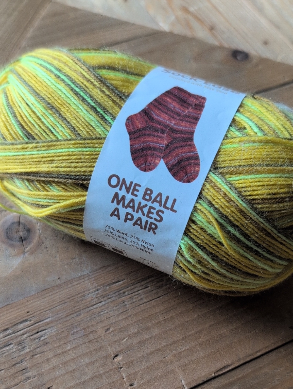One Ball Makes A Pair Variegated Yellow-Green Wool Blend Yarn